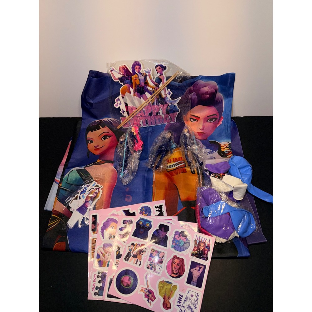 K-Pop Anime Birthday Party Supplies Bundle Backdrop Stickers Figures Balloons
